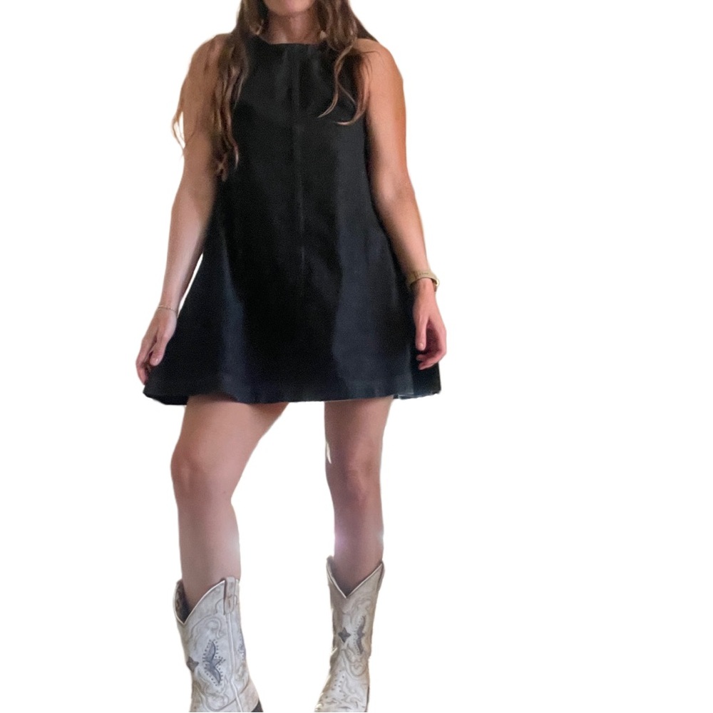 Vintage dark denim mini sleeveless skater dress shift women’s small or medium